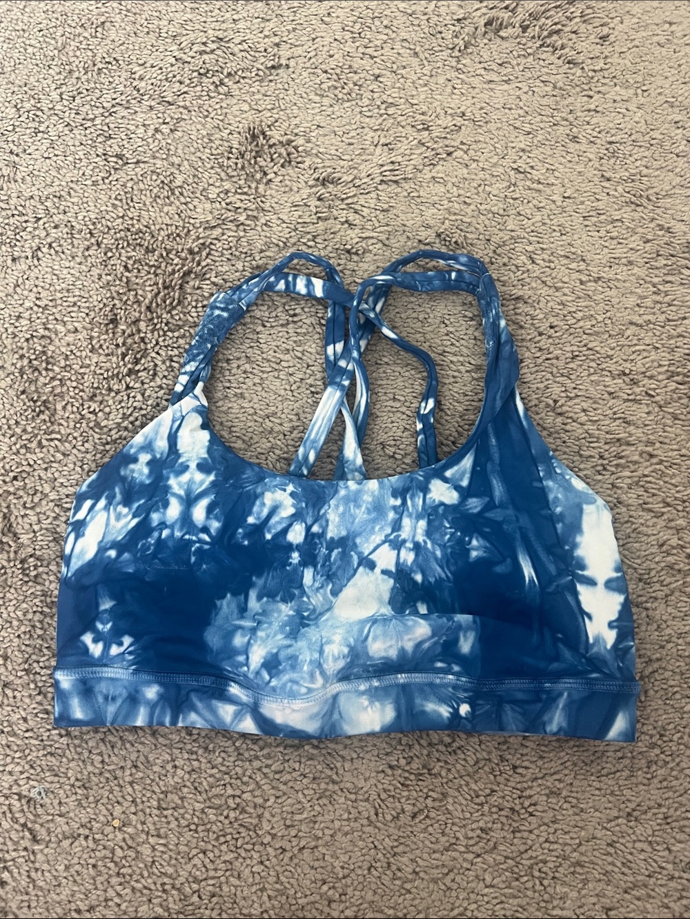 Lululemon Blue & White Tie-Dye Sports Bra with Back Straps